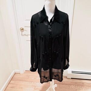 Talk of the Walk AC Casino Boutique Black Sheer 2 Piece Elegant button up Blouse